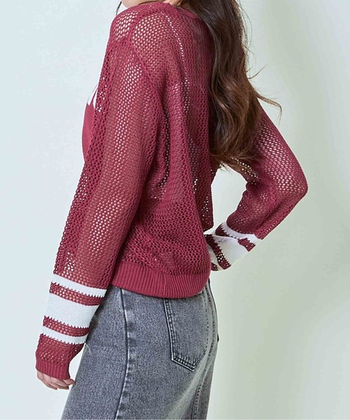 GORGE(ゴージ)の「《ナンバリング×透け感》レディース メッシュニット ロゴプルオーバー スポーツMIX 春夏秋(ニット/セーター・レディース・ボルドー/ブラック/オフホワイト・F)」の5枚目の写真