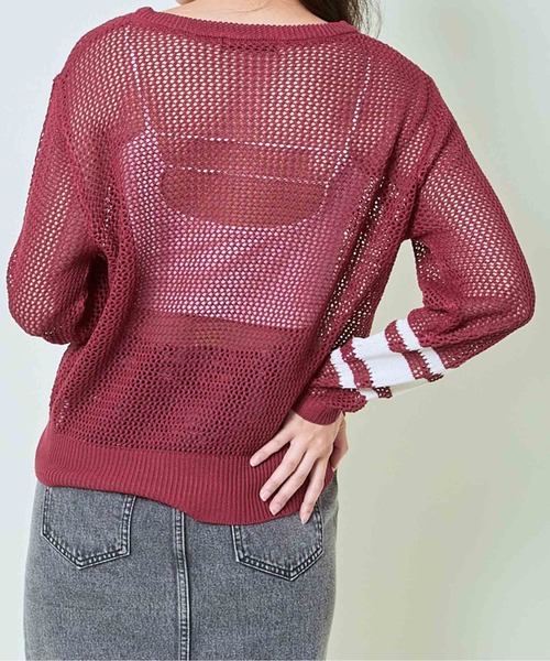 GORGE(ゴージ)の「《ナンバリング×透け感》レディース メッシュニット ロゴプルオーバー スポーツMIX 春夏秋(ニット/セーター・レディース・ボルドー/ブラック/オフホワイト・F)」の6枚目の写真