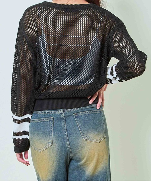 GORGE(ゴージ)の「《ナンバリング×透け感》レディース メッシュニット ロゴプルオーバー スポーツMIX 春夏秋(ニット/セーター・レディース・ボルドー/ブラック/オフホワイト・F)」の12枚目の写真