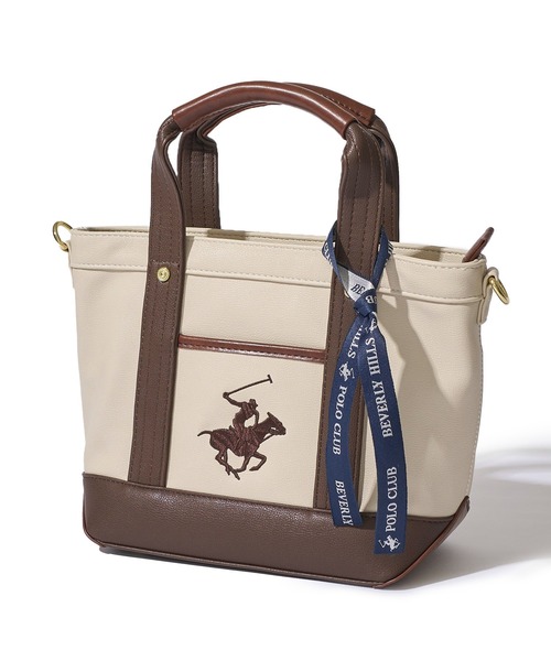 BEVERLY HILLS POLO CLUB(ビバリーヒルズポロクラブ)の「【Beverly Hills Polo Club/ビバリーヒルズポロクラブ】ポニー刺繍PUトートバッグSS (ショルダーストラップ付)(トートバッグ・レディース・グレー/ホワイト×ネイビー/ブラック×グレー/アイボリー/ブラック・FREE)」の5枚目の写真