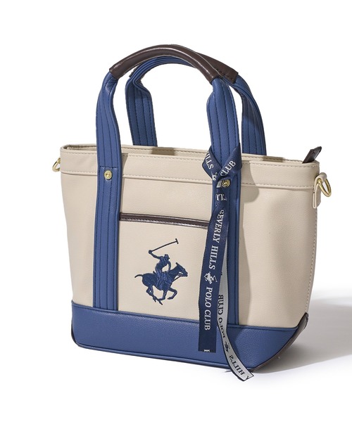 BEVERLY HILLS POLO CLUB(ビバリーヒルズポロクラブ)の「【Beverly Hills Polo Club/ビバリーヒルズポロクラブ】ポニー刺繍PUトートバッグSS (ショルダーストラップ付)(トートバッグ・レディース・グレー/ホワイト×ネイビー/ブラック×グレー/アイボリー/ブラック・FREE)」の1枚目の写真