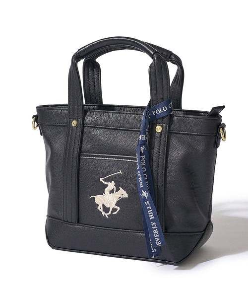 BEVERLY HILLS POLO CLUB(ビバリーヒルズポロクラブ)の「【Beverly Hills Polo Club/ビバリーヒルズポロクラブ】ポニー刺繍PUトートバッグSS (ショルダーストラップ付)(トートバッグ・レディース・グレー/ホワイト×ネイビー/ブラック×グレー/アイボリー/ブラック・FREE)」の2枚目の写真