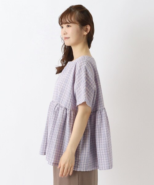 one'sterrace(ワンズテラス)の「サッカー ウエストギャザーブラウス(シャツ/ブラウス・レディース・グリーン系その他6/パープル系2/ピンク系9/ブラック系8・02)」の6枚目の写真