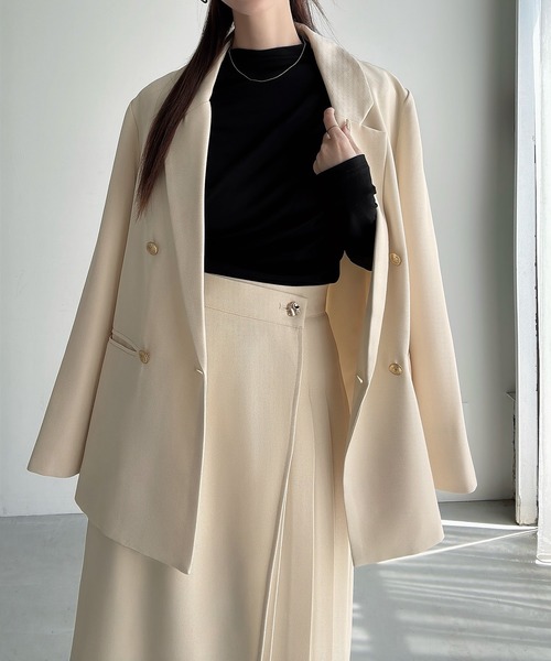 Meiru（メイル）の「プリーツラップミディアムスカート（スカート・レディース・ブラック/アイボリー/チャコール・MEDIUM/LARGE/SMALL）」の14枚目の写真