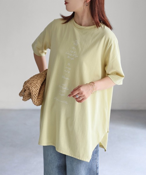Riberry(リベリー)の「シルケット天竺ロゴプリントチュニックTシャツ(Tシャツ/カットソー・レディース・チャコールグレー/オフホワイト/イエロー・FREE)」の10枚目の写真