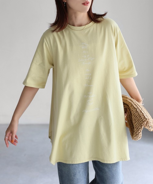 Riberry(リベリー)の「シルケット天竺ロゴプリントチュニックTシャツ(Tシャツ/カットソー・レディース・チャコールグレー/オフホワイト/イエロー・FREE)」の11枚目の写真