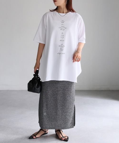 Riberry(リベリー)の「シルケット天竺ロゴプリントチュニックTシャツ(Tシャツ/カットソー・レディース・チャコールグレー/オフホワイト/イエロー・FREE)」の6枚目の写真