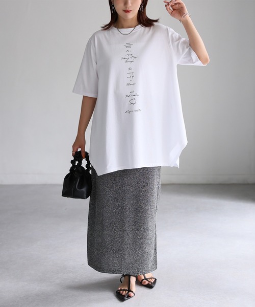 Riberry(リベリー)の「シルケット天竺ロゴプリントチュニックTシャツ(Tシャツ/カットソー・レディース・チャコールグレー/オフホワイト/イエロー・FREE)」の13枚目の写真