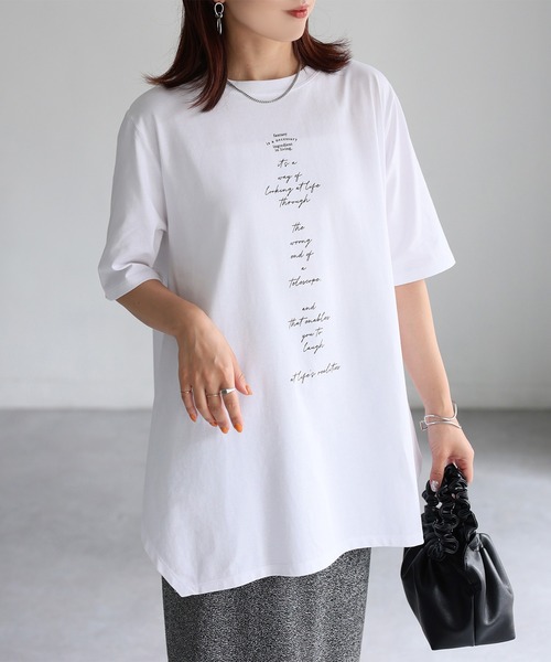 Riberry(リベリー)の「シルケット天竺ロゴプリントチュニックTシャツ(Tシャツ/カットソー・レディース・チャコールグレー/オフホワイト/イエロー・FREE)」の14枚目の写真