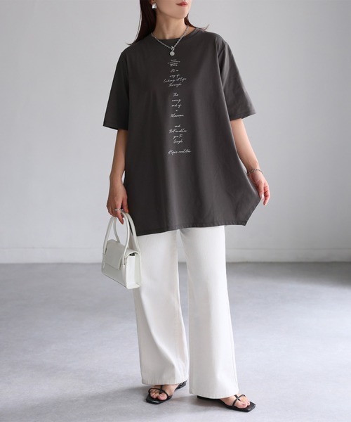 Riberry(リベリー)の「シルケット天竺ロゴプリントチュニックTシャツ(Tシャツ/カットソー・レディース・チャコールグレー/オフホワイト/イエロー・FREE)」の17枚目の写真