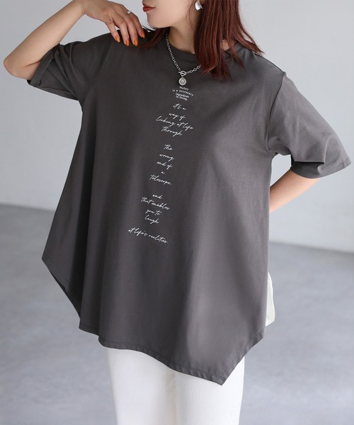 Riberry(リベリー)の「シルケット天竺ロゴプリントチュニックTシャツ(Tシャツ/カットソー・レディース・チャコールグレー/オフホワイト/イエロー・FREE)」の19枚目の写真