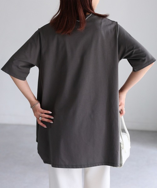 Riberry(リベリー)の「シルケット天竺ロゴプリントチュニックTシャツ(Tシャツ/カットソー・レディース・チャコールグレー/オフホワイト/イエロー・FREE)」の21枚目の写真