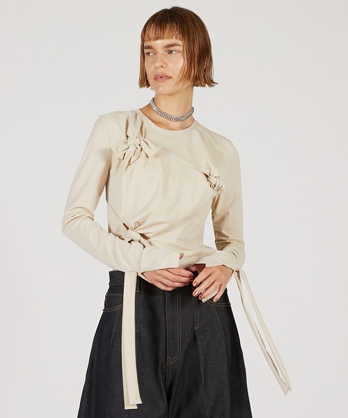 PRANK PROJECT（プランクプロジェクト）の「ノットシャーリングトップ / Knot Sharing Top（その他トップス・レディース・チャコールグレー/アイボリー/レッド・FREE）」の7枚目の写真