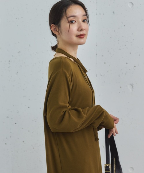 Doux archives(ドゥアルシーヴ)の「2WAYヘンリーネックリブワンピース(ワンピース・レディース・アイボリー/カーキ/チャコールグレー・38)」の14枚目の写真