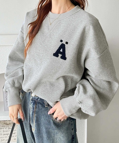 GeeRA（ジーラ）の「サガラ刺繍オーバーサイズ裏起毛スウェット（スウェット・レディース・オートミール/杢グレー/ブラック・MEDIUM/LARGE/X-LARGE）」の4枚目の写真