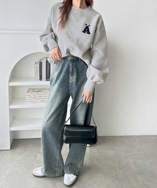 GeeRA（ジーラ）の「サガラ刺繍オーバーサイズ裏起毛スウェット（スウェット・レディース・オートミール/杢グレー/ブラック・MEDIUM/LARGE/X-LARGE）」の7枚目の写真