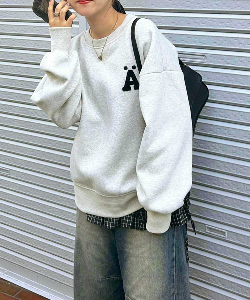 GeeRA（ジーラ）の「サガラ刺繍オーバーサイズ裏起毛スウェット（スウェット・レディース・オートミール/杢グレー/ブラック・MEDIUM/LARGE/X-LARGE）」の15枚目の写真