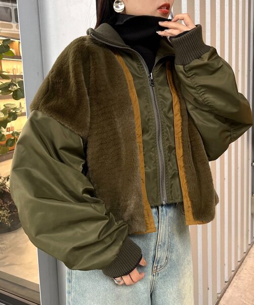 ★新品★22AW★etsinta★エシンタ★ボア 切替 MA-1★古着リメイク★ etsinta（エシンタ）の「【etsinta】ファー切替ショートスタンド