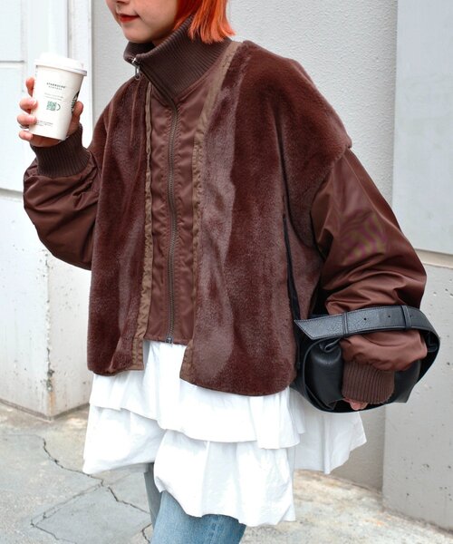 etsintaファー切替ショートスタンドジャケット etsinta】ファー切替ショートスタンドジャケット/WEB限定カラー