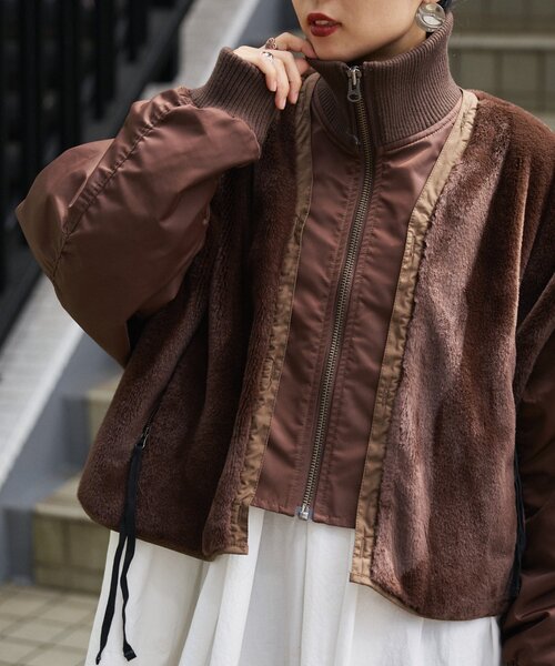 etsinta】ファー切替ショートスタンドジャケット/WEB限定カラーあり