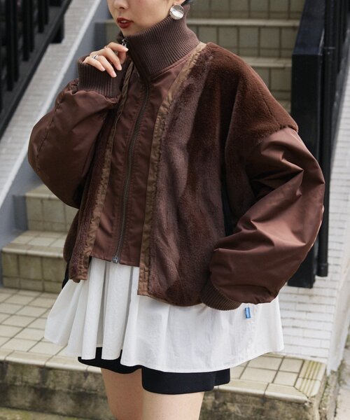 セール】【etsinta】ファー切替ショートスタンドジャケット/WEB限定