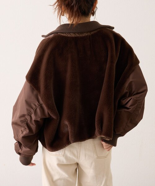 etsinta】ファー切替ショートスタンドジャケット/WEB限定カラー