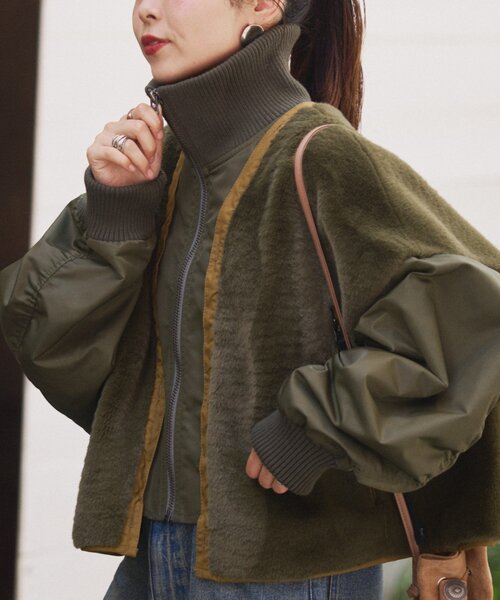 本日限定価格！etsinta ファー切替ショートスタンドジャケット etsinta ブルゾン アウター 「etsinta」ファー切替ショートスタンド