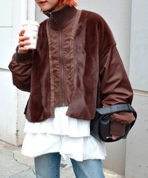 etsinta | 【etsinta】ファー切替ショートスタンドジャケット/WEB限定カラーあり(ブルゾン)