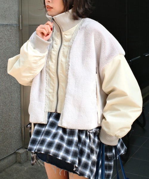 セール】【etsinta】ファー切替ショートスタンドジャケット/WEB限定