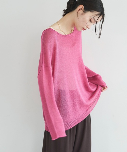Doux archives(ドゥアルシーヴ)の「【名品・新色追加】ペーパーヤーンプルオーバー(ニット/セーター・レディース・ベージュ/チャコールグレー/ブルー/シルバーグレー/ピンク/サックスブルー/ローズ系1/グリーン/シアン・FREE)」の9枚目の写真