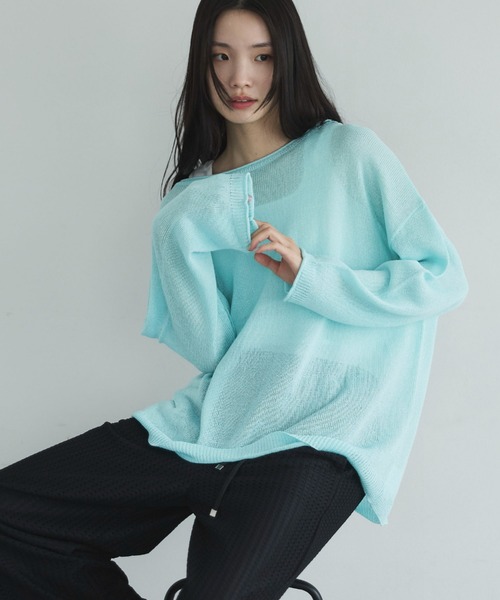 Doux archives(ドゥアルシーヴ)の「【名品・新色追加】ペーパーヤーンプルオーバー(ニット/セーター・レディース・ベージュ/チャコールグレー/ブルー/シルバーグレー/ピンク/サックスブルー/ローズ系1/グリーン/シアン・FREE)」の1枚目の写真