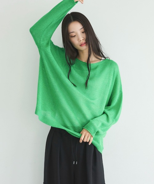 Doux archives(ドゥアルシーヴ)の「【名品・新色追加】ペーパーヤーンプルオーバー(ニット/セーター・レディース・ベージュ/チャコールグレー/ブルー/シルバーグレー/ピンク/サックスブルー/ローズ系1/グリーン/シアン・FREE)」の5枚目の写真