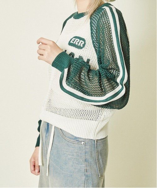 GORGE(ゴージ)の「《メッシュ×ライン袖》レディース ニットプルオーバー 透かし編み 春夏秋(ニット/セーター・レディース・ボルドー/ブラック/グリーン・F)」の6枚目の写真