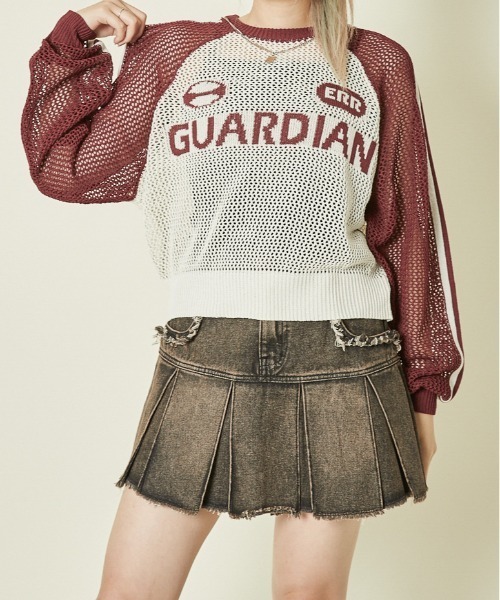 GORGE(ゴージ)の「《メッシュ×ライン袖》レディース ニットプルオーバー 透かし編み 春夏秋(ニット/セーター・レディース・ボルドー/ブラック/グリーン・F)」の11枚目の写真