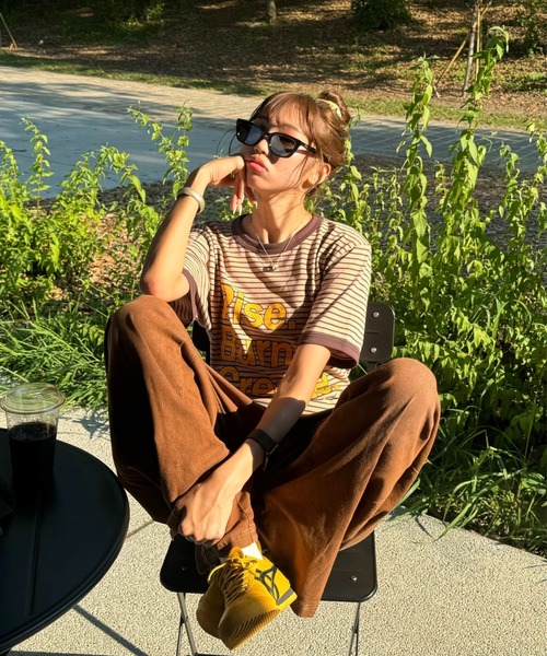 INTER FACTORY（インターファクトリー）の「SARA - ボーダーT（Tシャツ/カットソー・レディース・ブラウン/ブラック・FREE）」の5枚目の写真