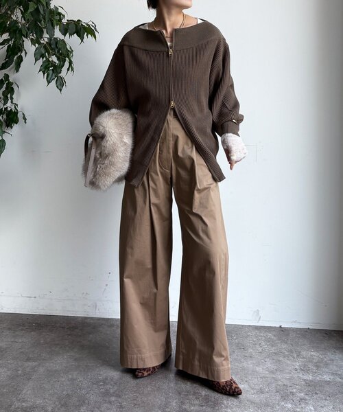 DouDou（ドゥドゥ）の「フロントジップニット（ニット/セーター・レディース・モカ/チャコールグレー/ブラック/アイボリー・FREE）」の7枚目の写真