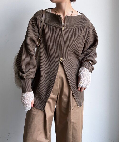 DouDou（ドゥドゥ）の「フロントジップニット（ニット/セーター・レディース・モカ/チャコールグレー/ブラック/アイボリー・FREE）」の11枚目の写真