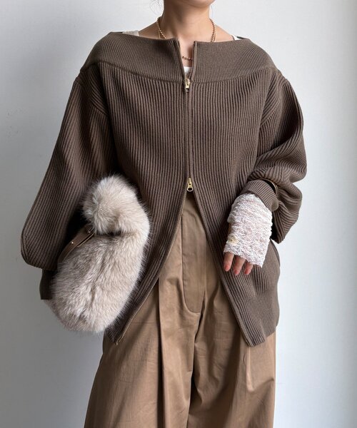 DouDou（ドゥドゥ）の「フロントジップニット（ニット/セーター・レディース・モカ/チャコールグレー/ブラック/アイボリー・FREE）」の13枚目の写真