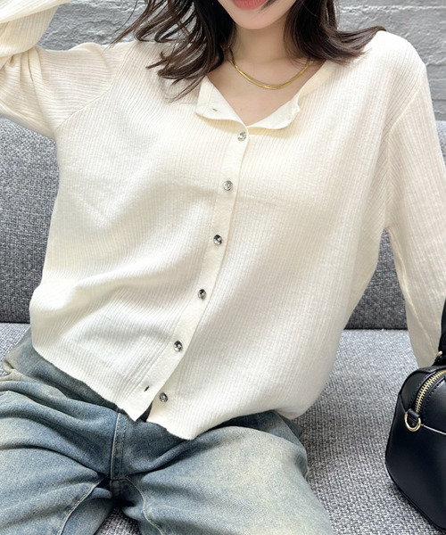 Ada.(エイダ)の「クルーネック リブ ショート カーディガン(カーディガン/ボレロ・レディース・グレー/オフホワイト/ブラック/レッド・FREE)」の8枚目の写真