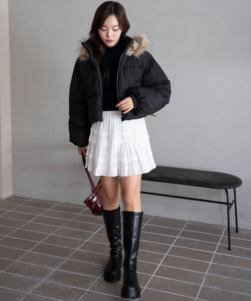 WEGO（ウィゴー）の「WEGO/【25年秋冬新作】2WAYファーフード 中綿ショートブルゾン（ダウンジャケット/コート・レディース・ブラック/ブラウン/ホワイト・SMALL/MEDIUM）」の14枚目の写真