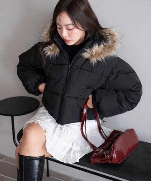 WEGO（ウィゴー）の「WEGO/【25年秋冬新作】2WAYファーフード 中綿ショートブルゾン（ダウンジャケット/コート・レディース・ブラック/ブラウン/ホワイト・SMALL/MEDIUM）」の6枚目の写真