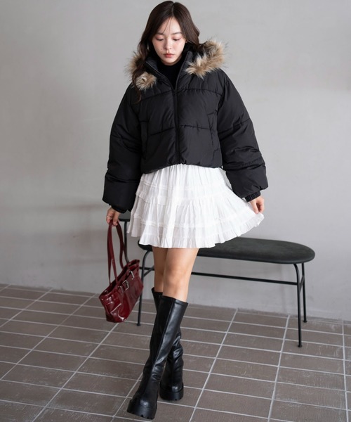 WEGO（ウィゴー）の「WEGO/【25年秋冬新作】2WAYファーフード 中綿ショートブルゾン（ダウンジャケット/コート・レディース・ブラック/ブラウン/ホワイト・SMALL/MEDIUM）」の7枚目の写真