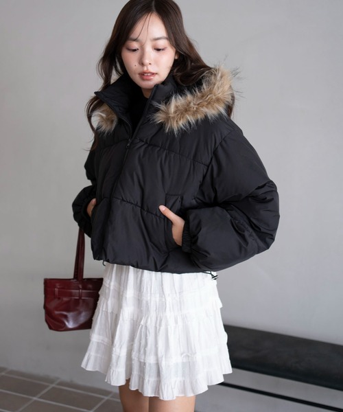 WEGO（ウィゴー）の「WEGO/【25年秋冬新作】2WAYファーフード 中綿ショートブルゾン（ダウンジャケット/コート・レディース・ブラック/ブラウン/ホワイト・SMALL/MEDIUM）」の8枚目の写真