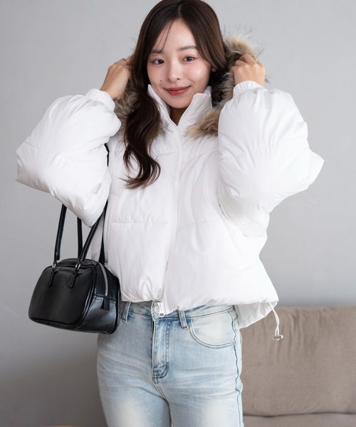 セール】WEGO/2WAYファーフード 中綿ショートブルゾン（ダウン