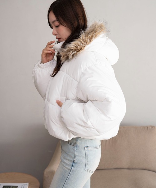 WEGO（ウィゴー）の「WEGO/【25年秋冬新作】2WAYファーフード 中綿ショートブルゾン（ダウンジャケット/コート・レディース・ブラック/ブラウン/ホワイト・SMALL/MEDIUM）」の21枚目の写真