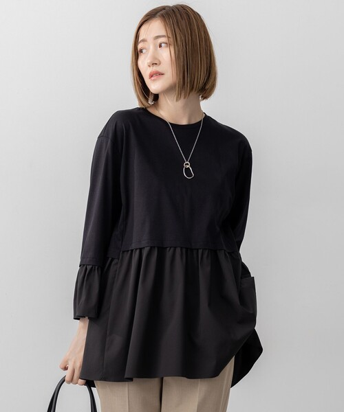 23区 S(ニジュウサンクチイサイサイズ)の「【洗える】シルキータフタコンビ ペプラム カットソー(Tシャツ/カットソー・レディース・ホワイト系/ブラック系/黄土色系/スカイブルー系・32)」の3枚目の写真