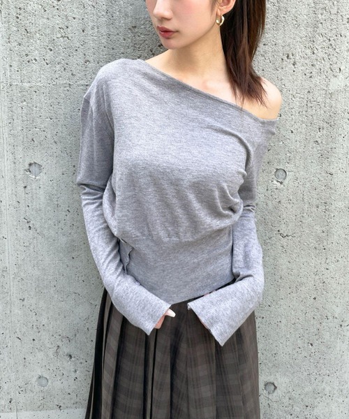 3.3 Field Trip （3.3フィールドトリップ）の「3.3 Field Trip／ワンショルニットプルオーバー（ニット/セーター・レディース・ブラック/ピンク/ホワイト/グレー・FREE）」の4枚目の写真