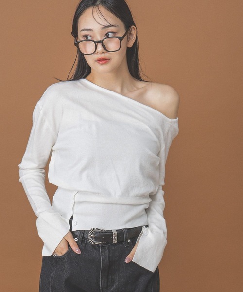 3.3 Field Trip （3.3フィールドトリップ）の「3.3 Field Trip／ワンショルニットプルオーバー（ニット/セーター・レディース・ブラック/ピンク/ホワイト/グレー・FREE）」の7枚目の写真