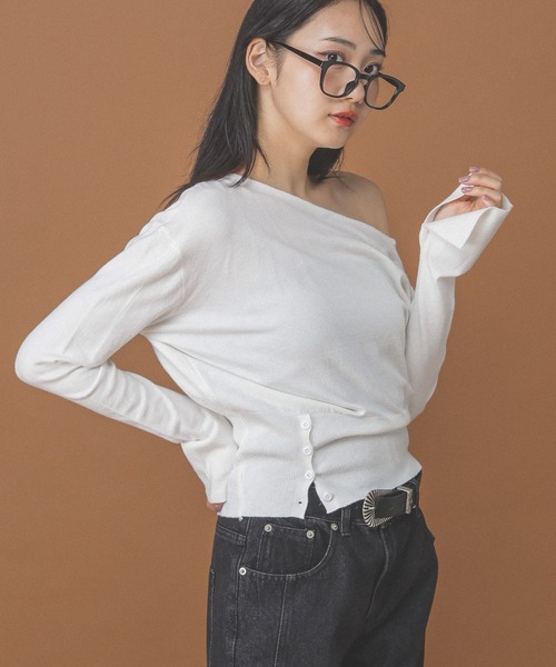 3.3 Field Trip （3.3フィールドトリップ）の「3.3 Field Trip／ワンショルニットプルオーバー（ニット/セーター・レディース・ブラック/ピンク/ホワイト/グレー・FREE）」の8枚目の写真