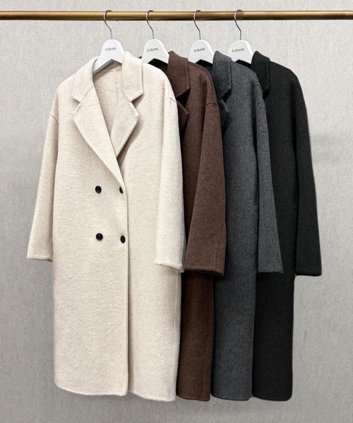 ELFRANK(エルフランク)の「【Premium】上質ウール チェスターコート ロングコート 冬 ロング丈 ウールコート(チェスターコート・レディース・オフホワイト/グレー/チャコールグレー/ブラック/ライトベージュ/ブラウン・FREE/M/L)」の7枚目の写真